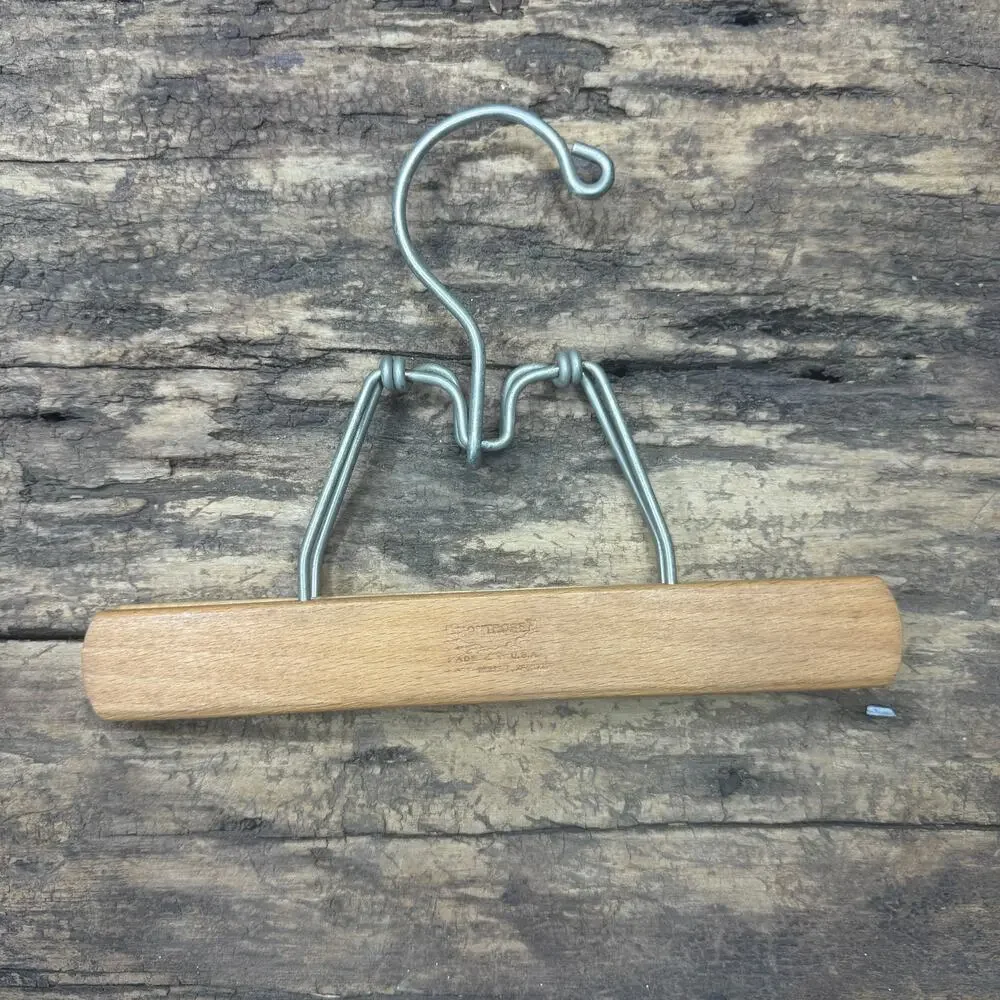 Lot 2 Vintage Wood Clamp Pants Hangers Montrose USA Gray Felt Pad Mid Century